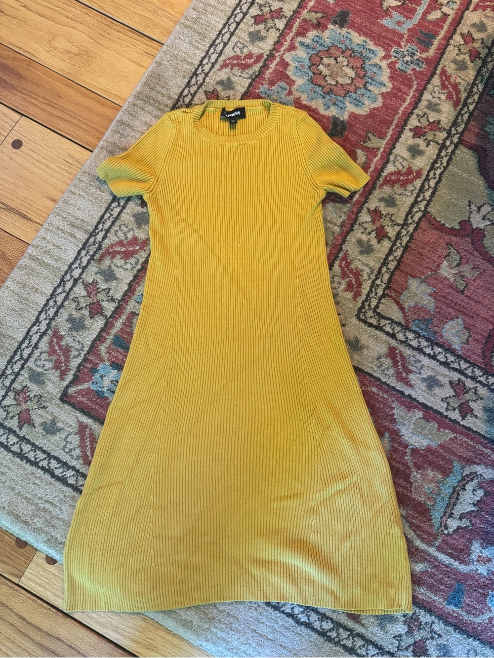 Express Mustard Yellow Ribbed Midi Dress